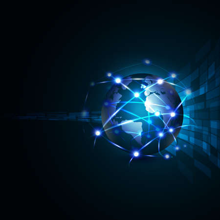 world with network communication and global technology concept, vector illustrationのイラスト素材