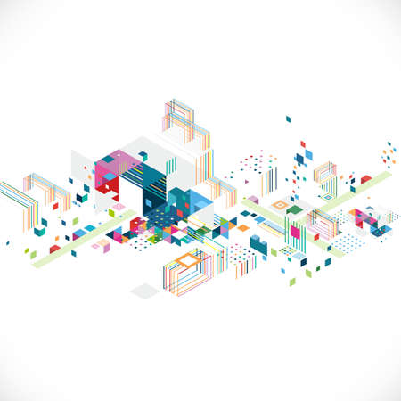 abstract creative geometrical architect and city concept with colorful graphic and triangle, line, color decorationのイラスト素材