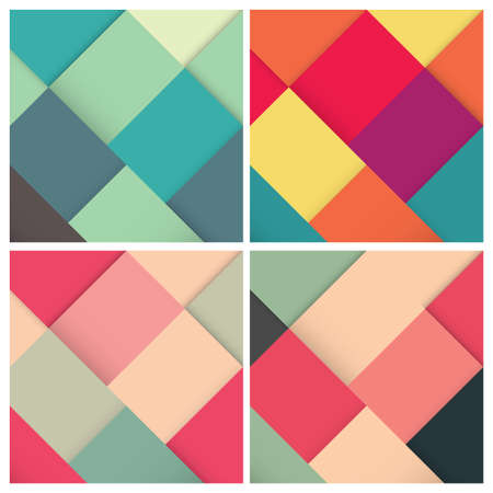 Set of abstract square colorful retro background with stylish colors, vector illustrationのイラスト素材
