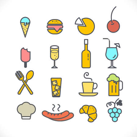 set of restaurant line icons on white, vector illustrationのイラスト素材