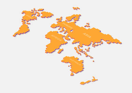 World map element with 3D isometric shape isolated on background, vector illustration