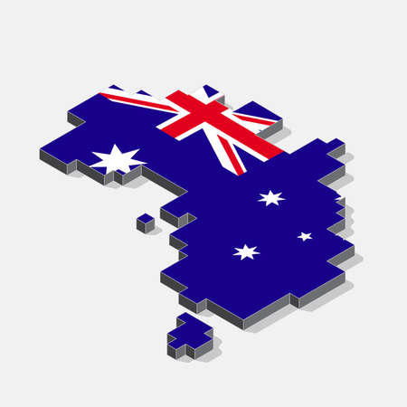 Australia flag on map element with 3D isometric shape isolated on background, vector illustrationのイラスト素材