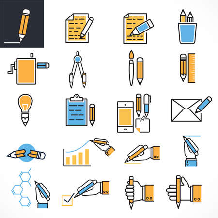 set of flat pencil concept icons, vector illustrationのイラスト素材