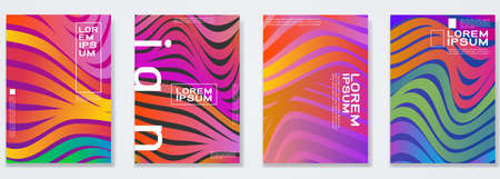 Set of minimal colorful template design. Wavy strip colorful halftone gradients background. Vector...