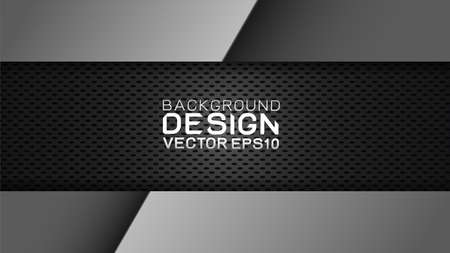 Vector design trendy and technology background concept. Metal frame border dimension by carbon fiber texture and copy space on dark background, Abstract futuristic technology template.のイラスト素材