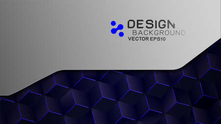 Abstract futuristic and technology background concept. Frame with blue hexagon shape on dark and...