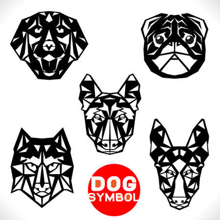 set of head dogs symbol isolated on white with abstract edge geometric concept, vector illustrationのイラスト素材