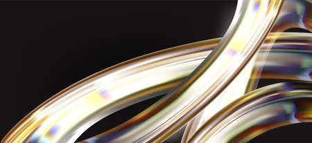 Abstract flowing liquid style curve shapes with metallic texture and color glow effects. vector illustrationのイラスト素材
