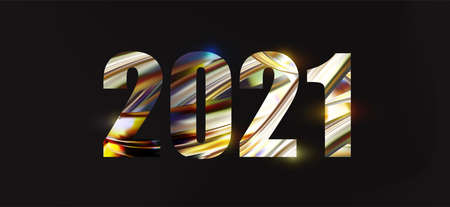 2021 lettering with glitter metallic texture on dark background for  festive event banner. flyers, posters, business decoration sign, card, banner, postcard design. Vector illustrationのイラスト素材