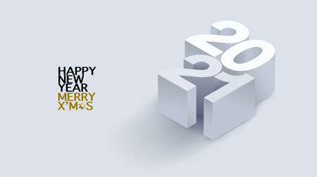2021 calligraphy with 3d numbers on white background of Happy New Year celebration for flyers,...