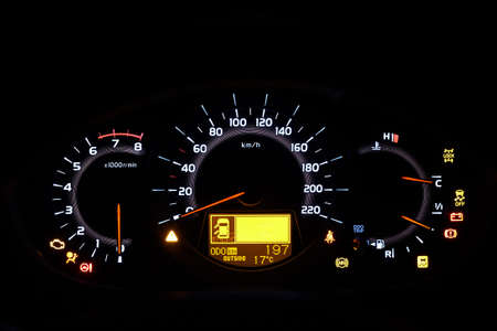 Auto indicator board - closeup of car dashboardの写真素材