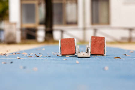 Starting block on track fieldの写真素材