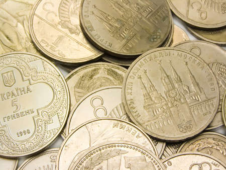 A close-up photo showing a heap of old Soviet coinsの写真素材