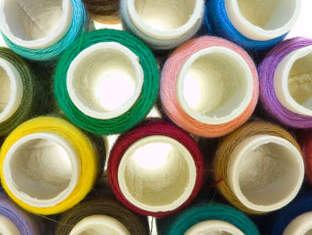 An isolated photo of several colourful threads