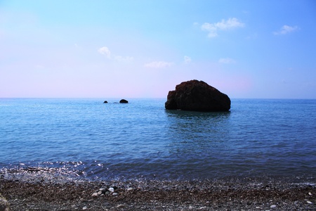 Sea landscape. One of island in Petra tou Romiou. It is the well-known birthplace of the goddess of Aphrodite in Pathos, Cyprusの写真素材