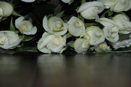 Bouquet of white roses on the floorの写真素材