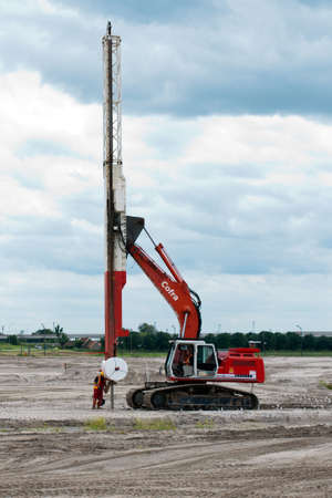 new technology machine to insert a drain into the ground without the need to dig a hole. A large...