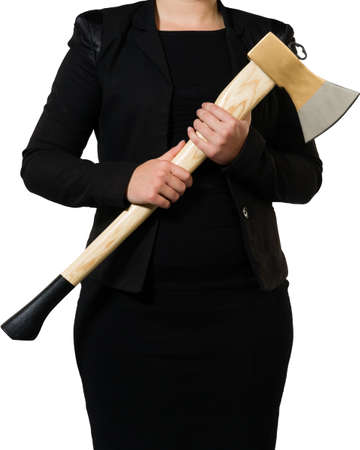 businesswoman ready to put an axe to work and chop to make the business healthyの写真素材