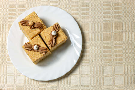 Sweet cake with creamy decorationの写真素材