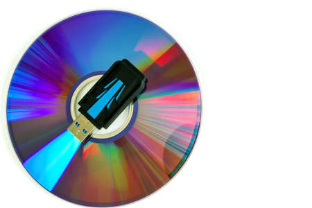 usb flash on cd isolated with space for textの写真素材