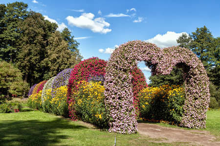 Pakruojis, Lithuania - 2020 August 28 Pakruojis manor flower installation. Baltic States, Europeのeditorial素材