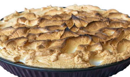 A round curd pie in the form of baking angel tears isolated on a white backgroundの写真素材