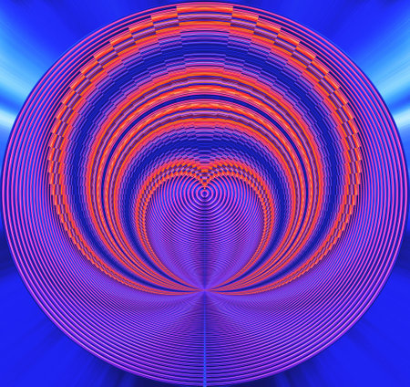 Twisted round abstract background with red lines on a blue background