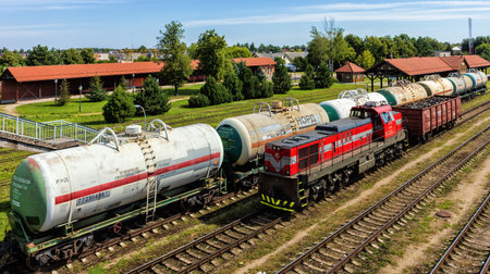 A row of liquefied gas tanks of the Russian railway on the territory of Lithuania. Panevezys....