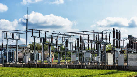 high-voltage electrical substation, transformer for distributing energy to various networks....