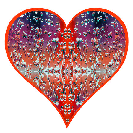 Heart shape symbol of love day celebration from raindrops on glass isolated on white background