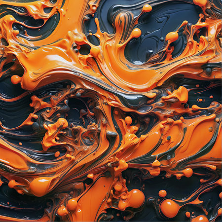 Abstract background of acrylic paint in orange, black and white colors.の素材