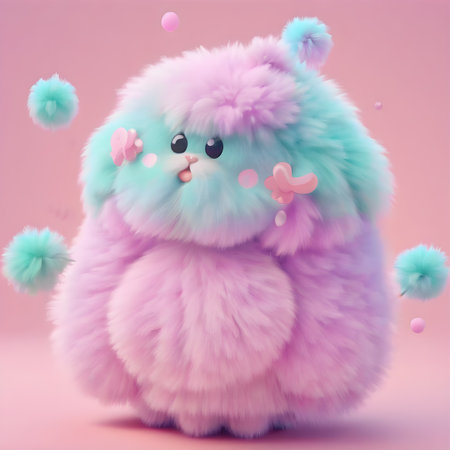 Cute fluffy fluffy dog with pink fur. 3d rendering.の素材