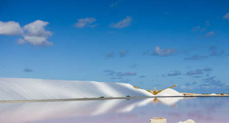 Salt flats in Bonaire (netherlands antilles). Salt pyramids and highly salinated red water.の写真素材