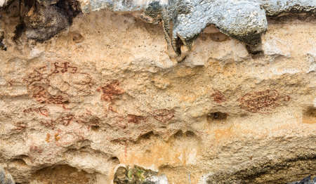 Petroglyph in Bonaire, netherlands antilles. Boka Onima.の写真素材