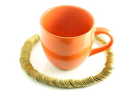 polish coins circle and red cupの写真素材