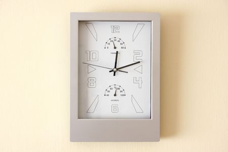 modern silver wall clock, single object, black hand