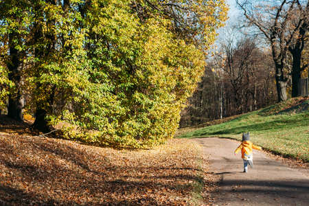 Baby girl running in the parkの写真素材