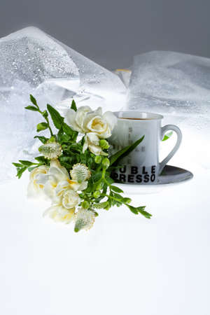 Bouquet of flowers on a fabric backgroundの写真素材