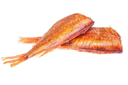 Smoked red fish on an isolated studio background