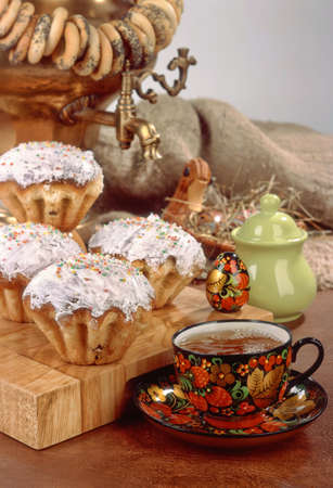 Still life with different kinds of bread and pastry on a studio background