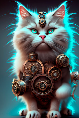 Fluffy cat dressed in cyborgpunk styleの素材