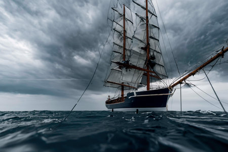 Sailing ship at the stormy oceanの素材