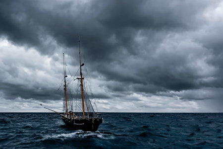 Sailing ship at the stormy oceanの素材