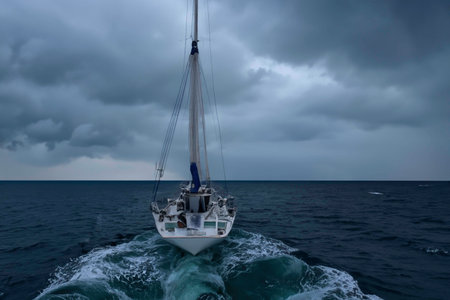 AI generated yacht in the open sea in stormy weatherの素材