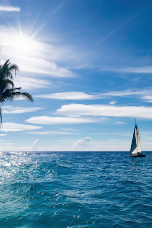 Little Sailing yacht in the open seaの素材
