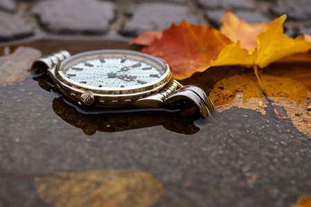 Watch falling into the water with spalshes, bubbles and reflectionsの素材