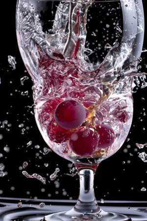 Fruits falling into the water with splashes and bubblesの素材