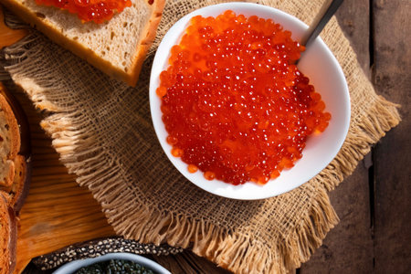 Different of caviar with bread and kinds of beveragesの素材