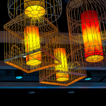 The intricate hanging lamp in birdcage styleの写真素材