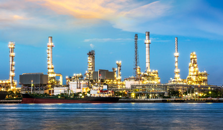 The oil refinery at riverside in twilight time